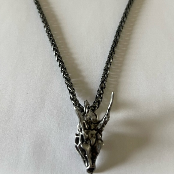 Matte Silver Dragon Skull Pendant - Picture 2 of 5